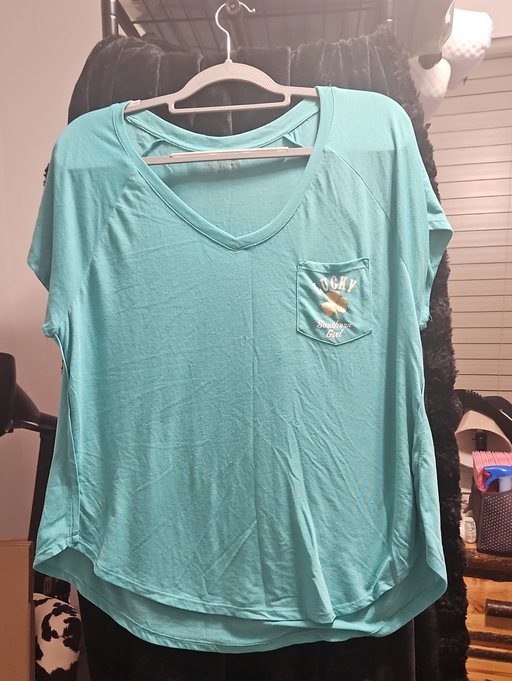 Turquoise Green V-Neck Pocket Tee - Lucky Southern Girl